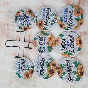 Finished Diamond Painting Wooden Coasters, Set of 8.